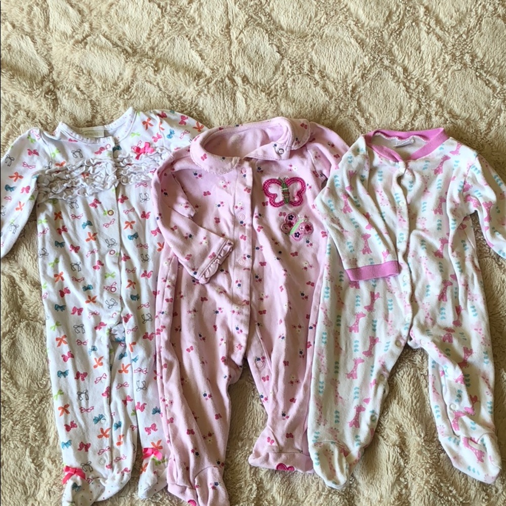 Lot of 3 baby girl footie pajamas
